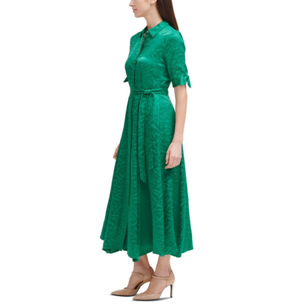 CALVIN KLEIN • Jacquard Maxi Shirtdress • Green